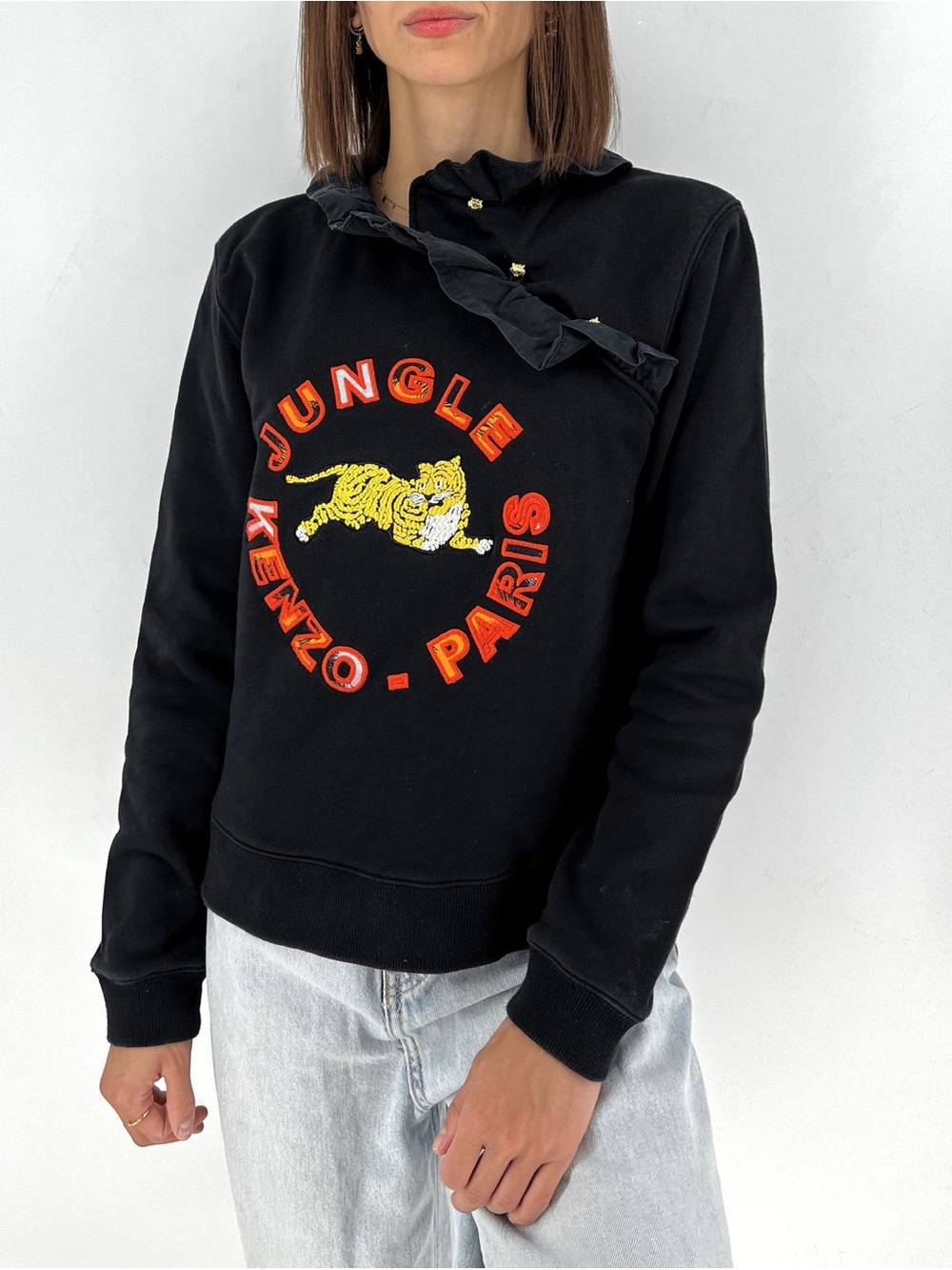 Kenzo x H&M Black Ruffled Collar Sweatshirt with Orange Lettering